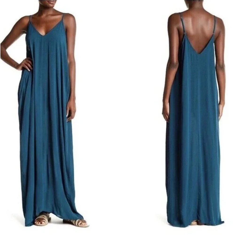 LOVESTITCH | Mila Double V Gauze Summer Maxi Dress Teal (Size S-M)